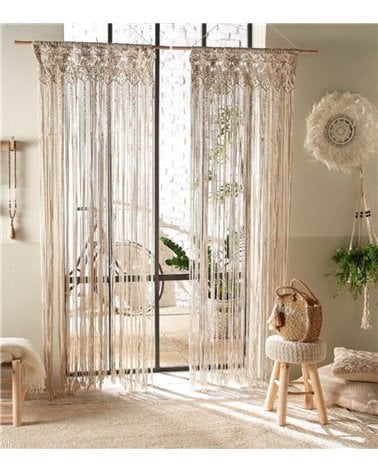 Cortina de Hilo Macramé de Algodón y Eucalipto