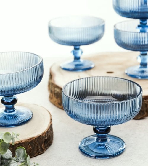 Set de 6 Copas de Helado Agata de Cristal Tallado
