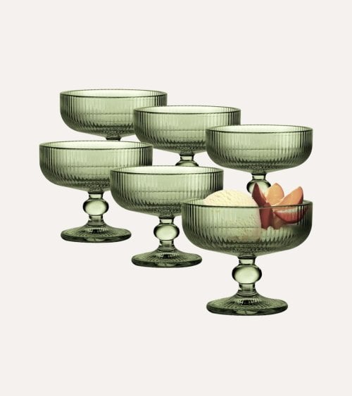 Set de 6 Copas de Helado Agata de Cristal Tallado