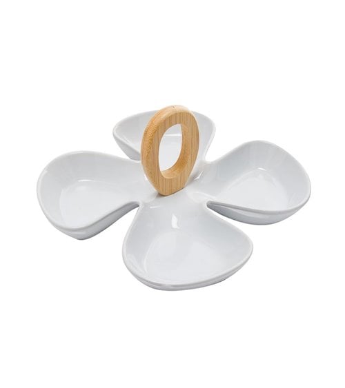 Bandeja para Aperitivos de Porcelana con Asa de Bambú