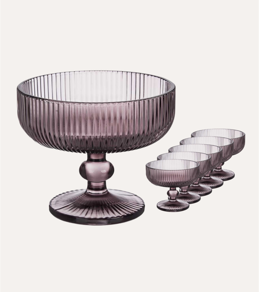 Set de 6 Copas de Helado Agata de Cristal Tallado