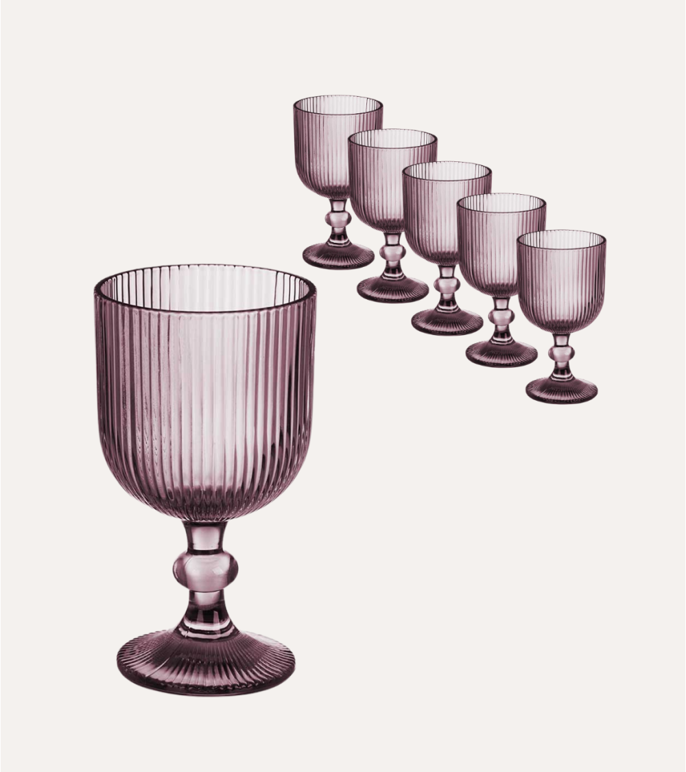 Set de 6 Copas de Vino Agata de Cristal Tallado