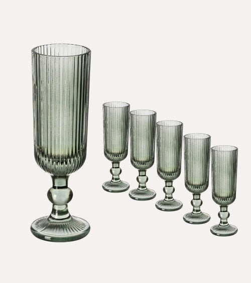 Set de 6 Copas de Cava Agata de Cristal Tallado