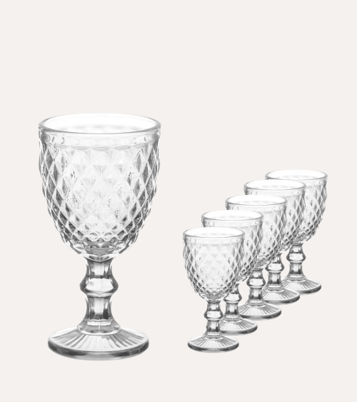 Set de 6 Copas de Vino Diamond de Cristal Tallado