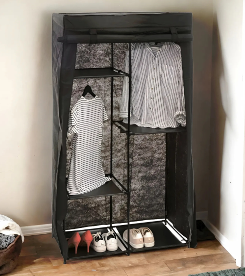Armario Modular con 3 Barras y 5 Baldas de Tela