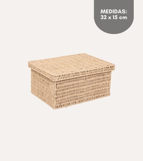 Cesta con Tapa Kord de Papel Tejido