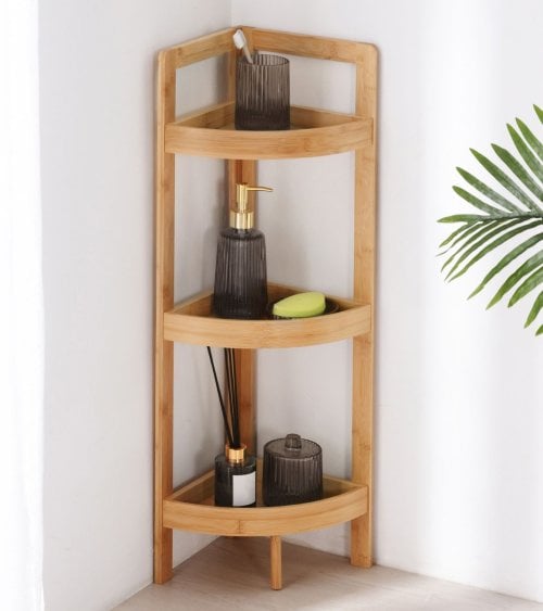 Estantería de Esquina de Bambú de 3 alturas de Bambú