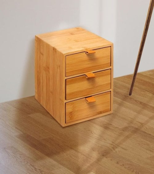 Caja de Almacenamiento 3 Cajones de Bambú