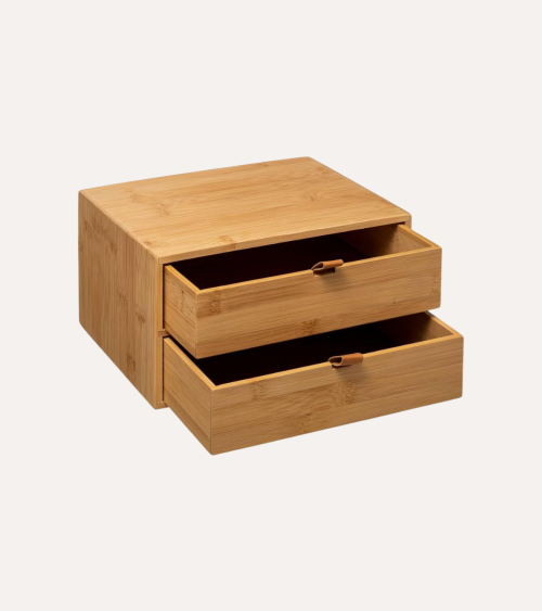 Caja de Almacenamiento 2 Cajones de Bambú