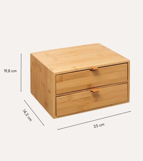 Caja de Almacenamiento 2 Cajones de Bambú