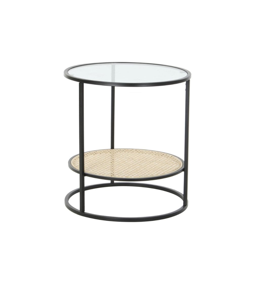 Mesa Auxiliar Redonda de Metal y Rejilla-1