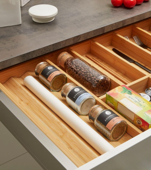 Organizador con Separadores Extraíbles Tidy Smart de Bambú