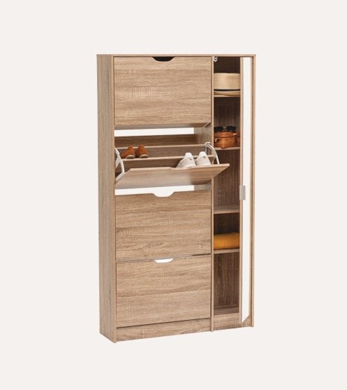 Zapatero con 4 Cajones y Espejo de Madera