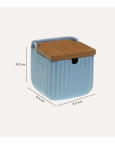 Azúcarero Rayas con Cuchara de Dolomita y Tapa de Bambú