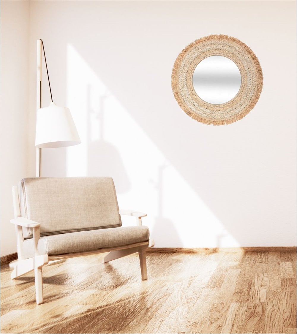Espejo de Pared Trenzado de Rafia Natural Celia