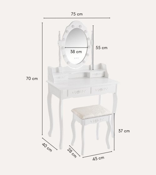Tocador Charm con Taburete y Luces LED