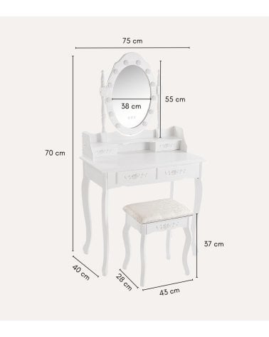 Tocador Charm con Taburete y Luces LED