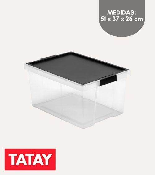Caja Multiusos con Tapa Negra de Plástico