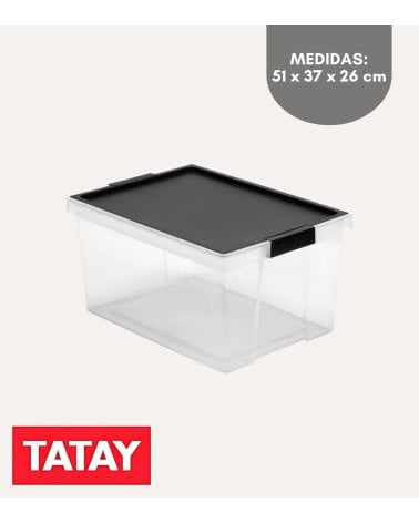 Caja Multiusos con Tapa Negra de Plástico