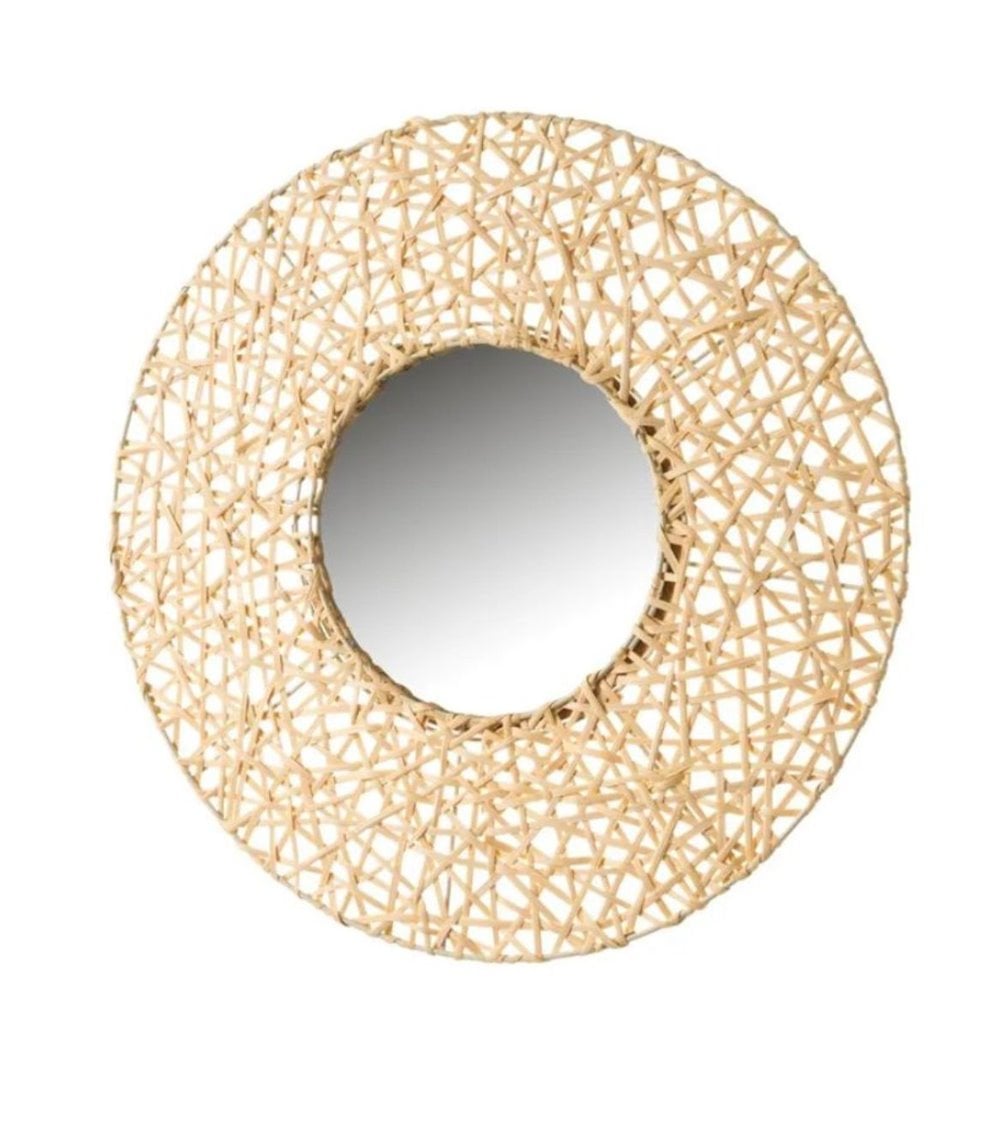 Espejo de Pared Redondo con Marco de Ratán Natural