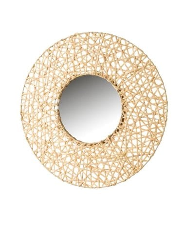 Espejo de Pared Redondo con Marco de Ratán Natural