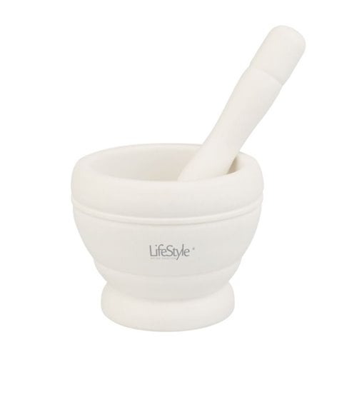 Mortero con Maza de Polipropileno en color Blanco