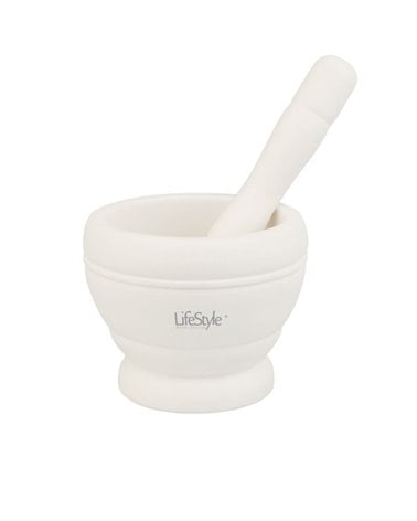 Mortero con Maza de Polipropileno en color Blanco