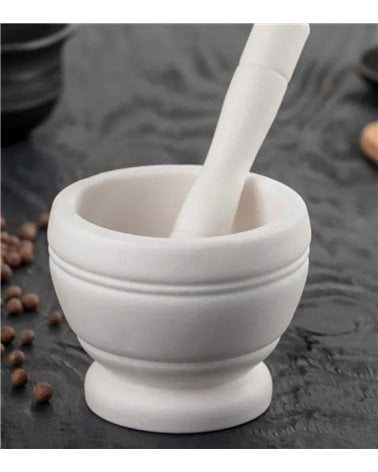 Mortero con Maza de Polipropileno en color Blanco