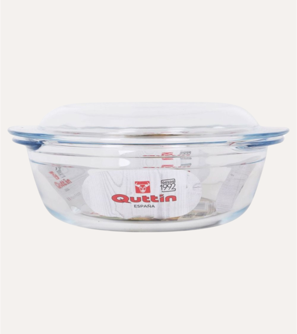Cacerola Redonda de Vidrio con Tapa y Asas