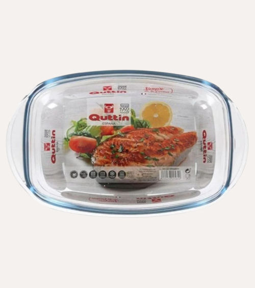 Cacerola Rectangular de Vidrio con Tapa y Asas