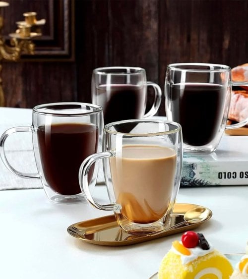 Set de 6 Tazas de Desayuno con Doble Pared de Borosilicato