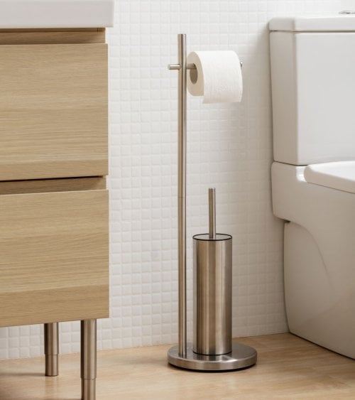 Portarollos con Escobilla de Baño Satín de Acero Inox