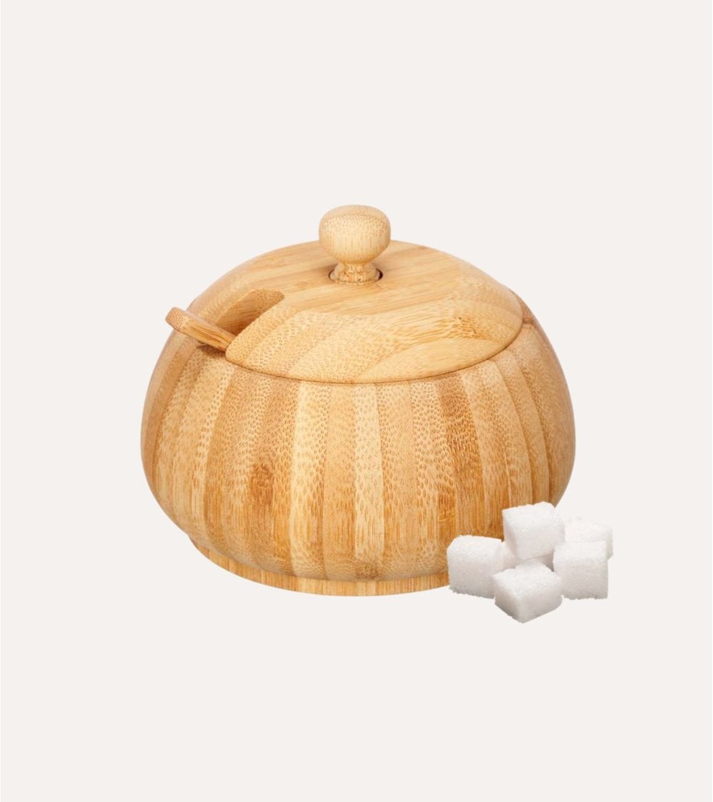 Azucarero Redondo con Tapa y Cuchara de Bambú