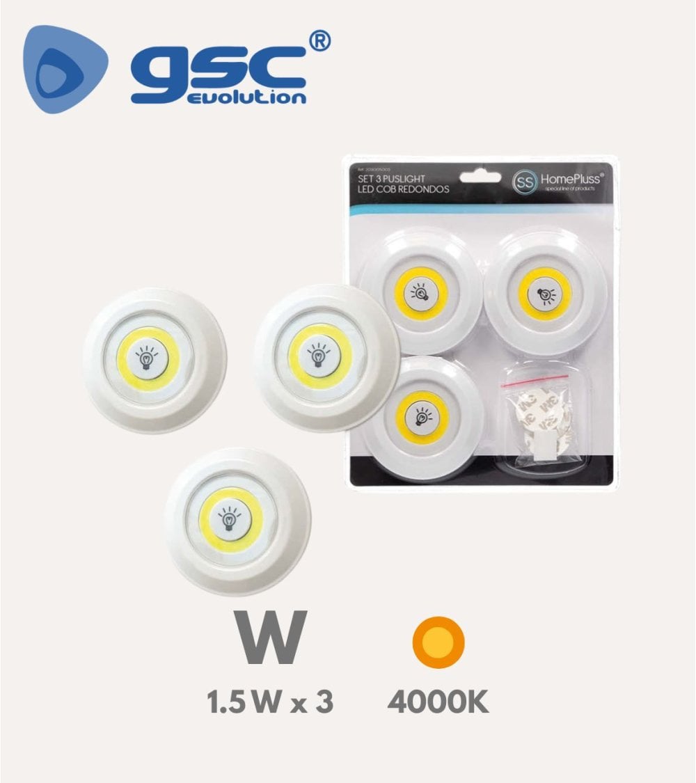 Set de 3 Luces con Pulsador LED Redondas