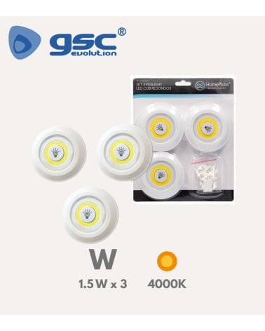 Set de 3 Luces con Pulsador LED Redondas