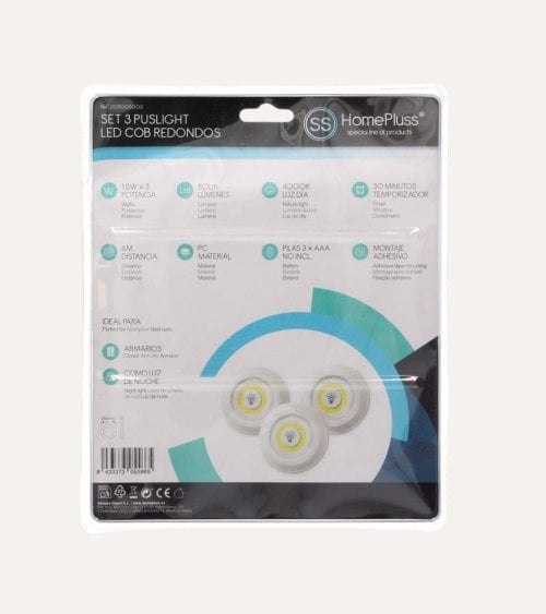 Set de 3 Luces con Pulsador LED Redondas