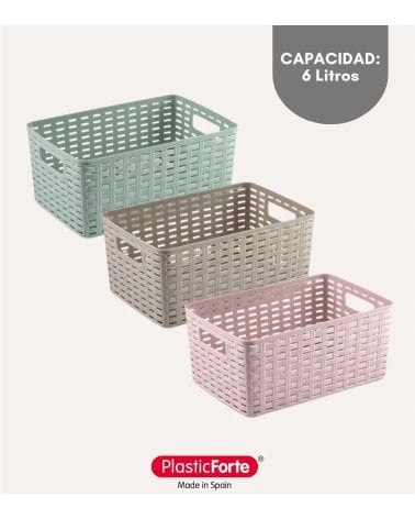 Cesta con Asas de Plástico Rattan