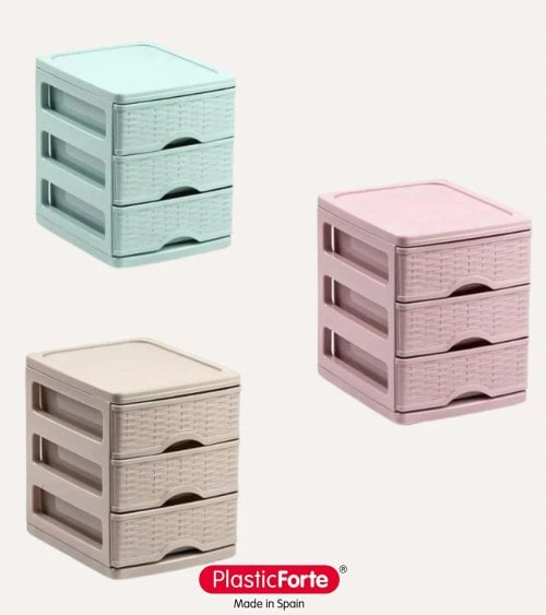 Cajonera Turia con 3 Cajones Pastel Mimbre