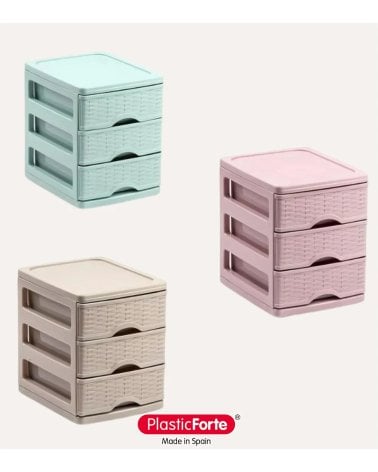 Cajonera Turia con 3 Cajones Pastel Mimbre