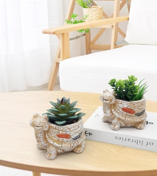 Maceta Decorativa de Tortuga de Arcilla