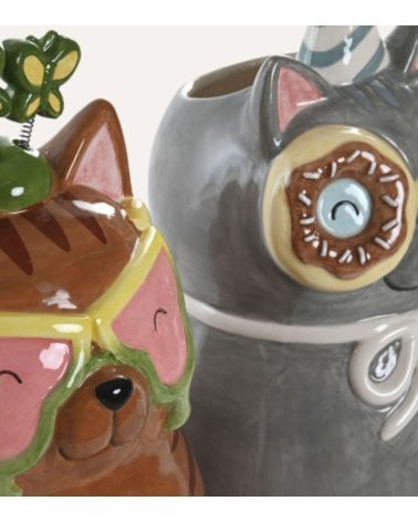 Jarrón de Gato Festivo de Cerámica
