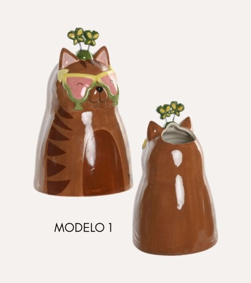 Jarrón de Gato Festivo de Cerámica