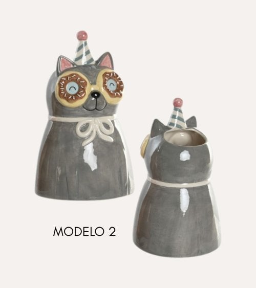 Jarrón de Gato Festivo de Cerámica