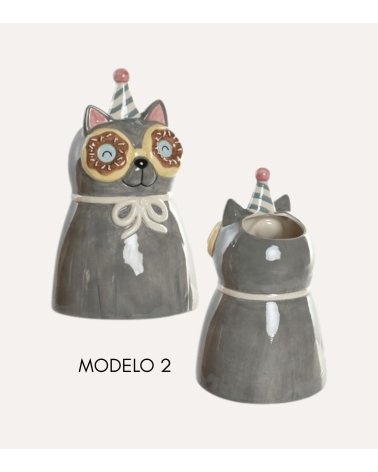 Jarrón de Gato Festivo de Cerámica