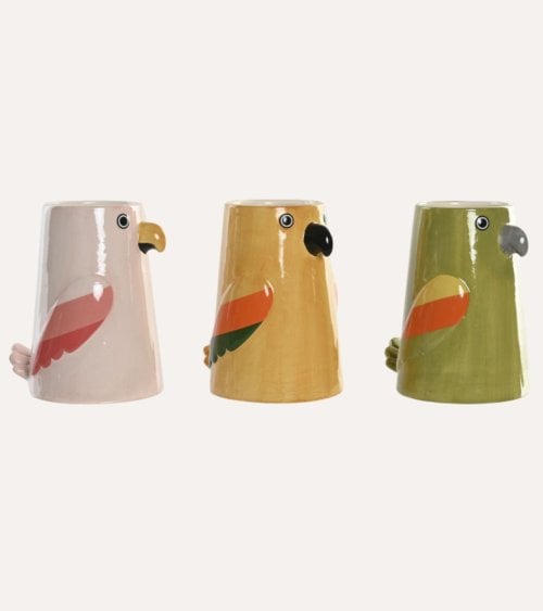 Jarrón de Pájaro Tropical de Cerámica