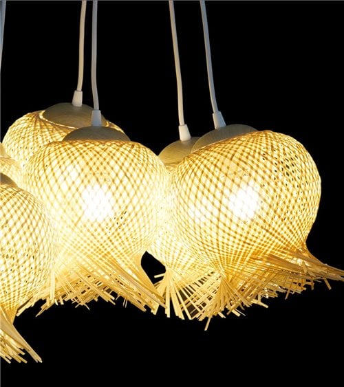 Lámpara de Techo con Seis Pantallas de Bambú