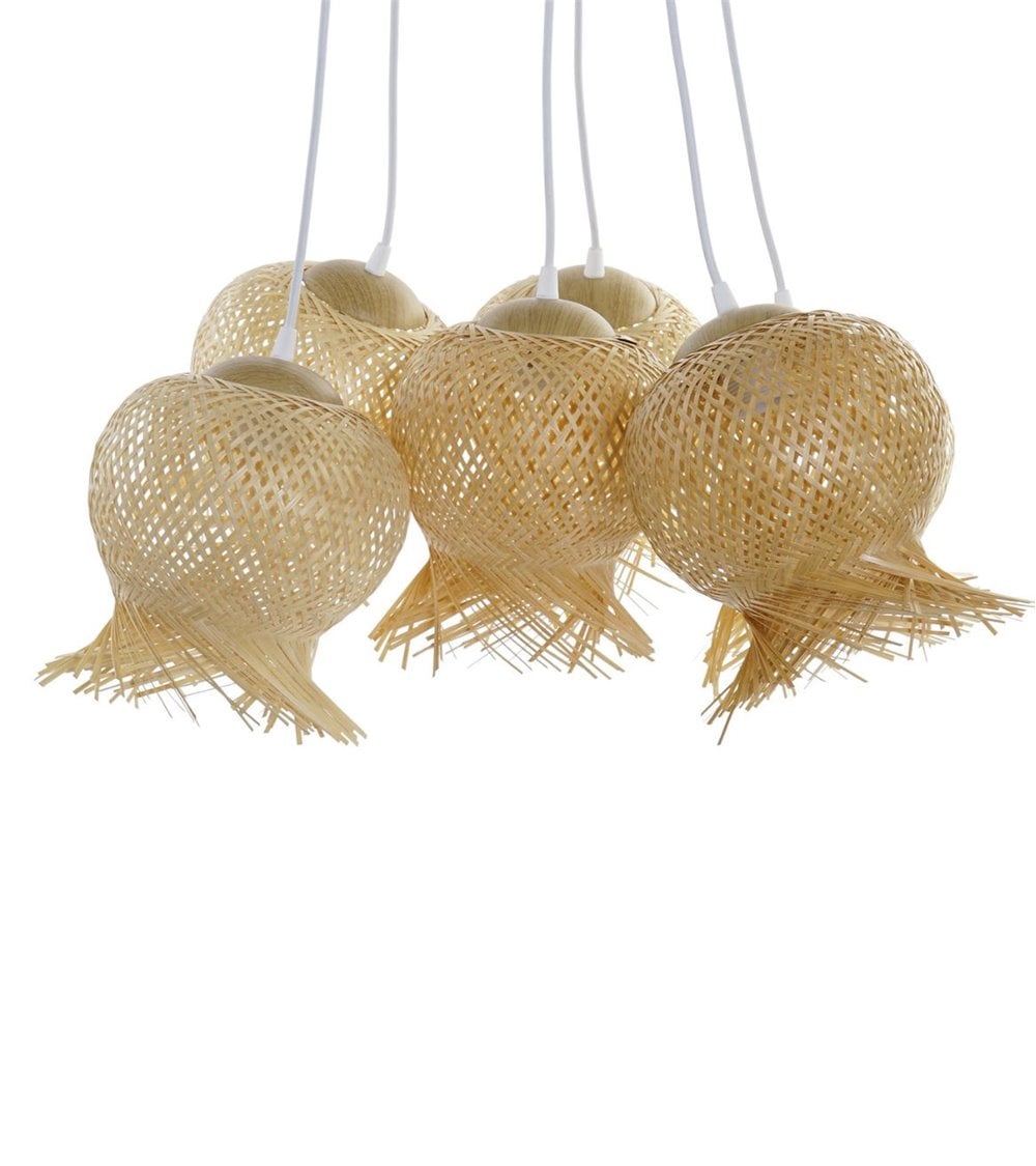 Lámpara de Techo con Seis Pantallas de Bambú