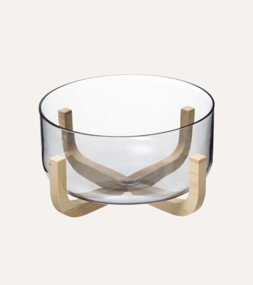Ensaladera con Base de Madera Ahra de Cristal