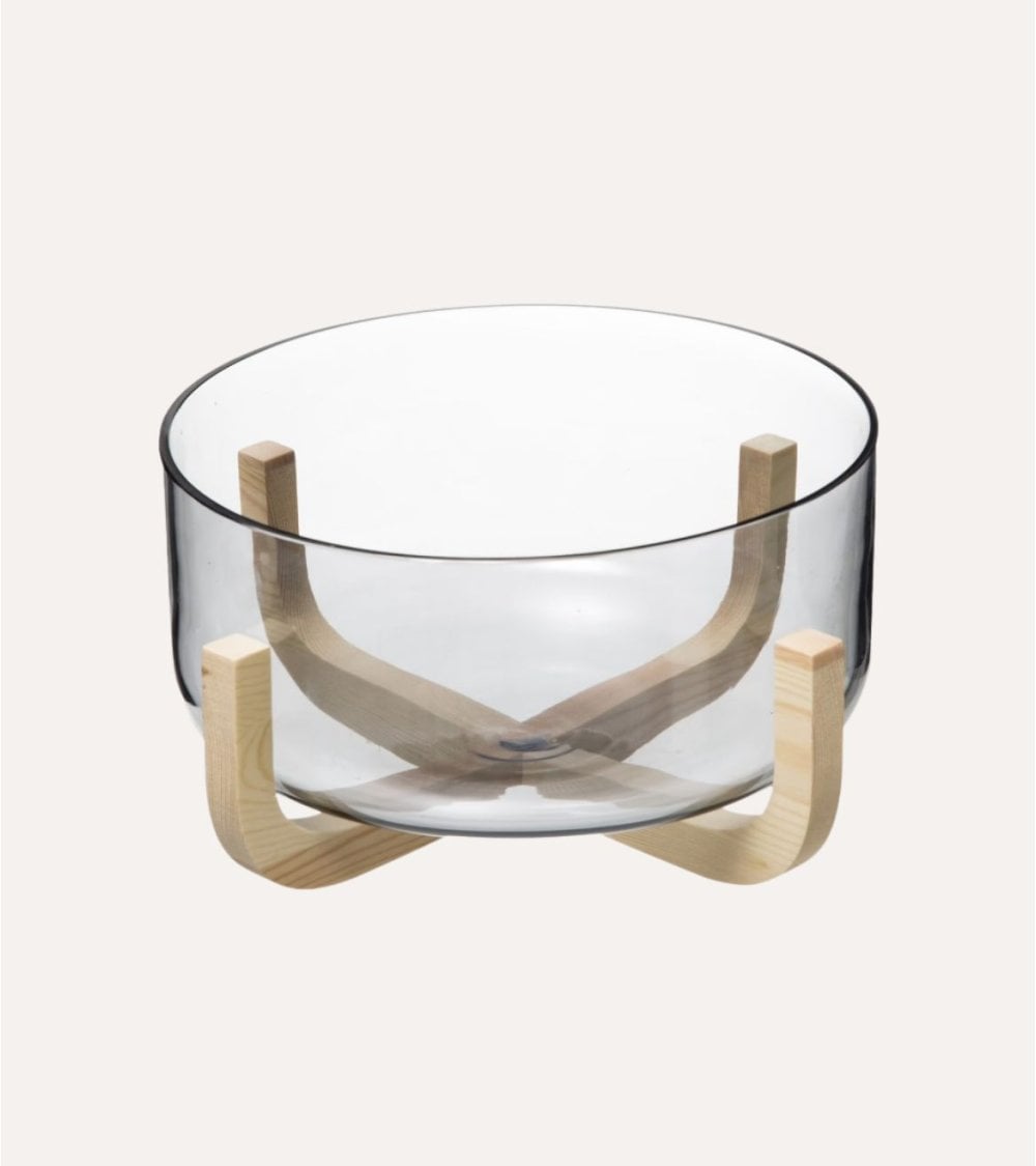 Ensaladera con Base de Madera Ahra de Cristal