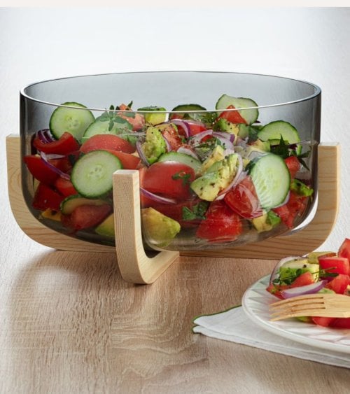 Ensaladera con Base de Madera Ahra de Cristal